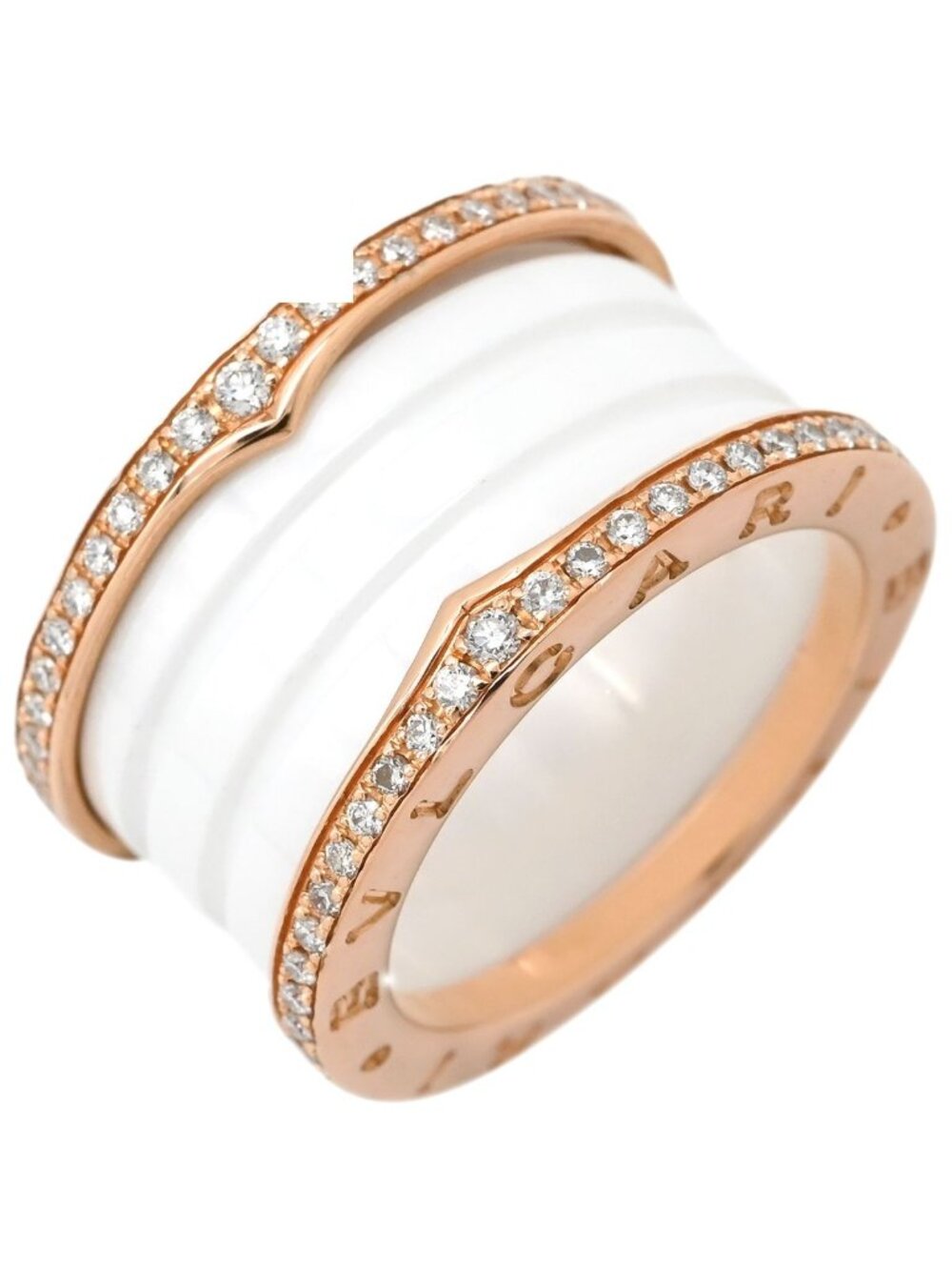 Bvlgari Ring B.zero1 Band Diamond White Pink Gold 52 Ceramic